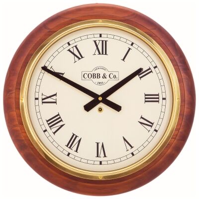 Cobb & Co. Railway Wall Clock, Roman Numerals, Large, Satin Oak / Brass