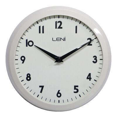 Leni Old School Metal Framed Round Wall Clock, 23cm, Gloss Ivory