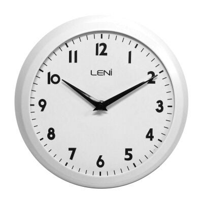 Leni Old School Metal Framed Round Wall Clock, 23cm, Matte White