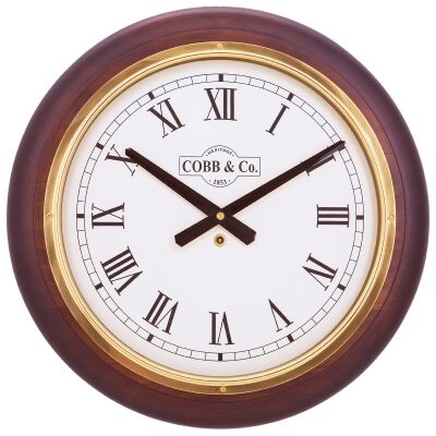 Cobb & Co. Railway Wall Clock, Roman Numerals, Large, Satin Walnut / Brass