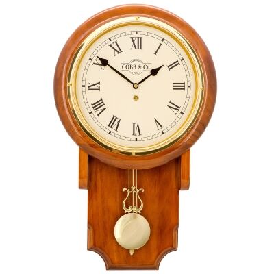 Cobb & Co. Pendulum Chime Wall Clock, Roman Numerals, Medium, Gloss Oak / Brass