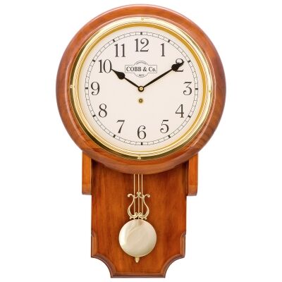 Cobb & Co. Pendulum Chime Wall Clock, Arabic Numerals, Medium, Gloss Oak / Brass