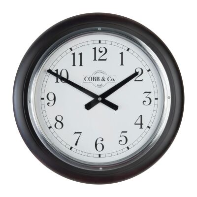 Cobb & Co. Railway Wall Clock, Arabic Numerals, Large, Satin Mahogany / Chrome