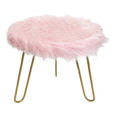 Orrin Faux Fur Footstool, Pink