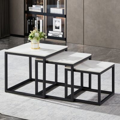 Moor 3 Piece Sintered Stone & Metal Nested Side Table Set