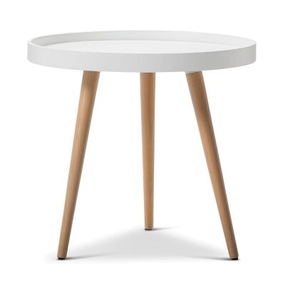 Aerin Retro Wooden 48cm Round Side Table - White