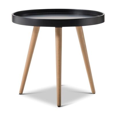 Aerin Retro Wooden 48cm Round Side Table - Black