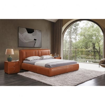 Colvian Top Grain Leather Bed, King, Cognac