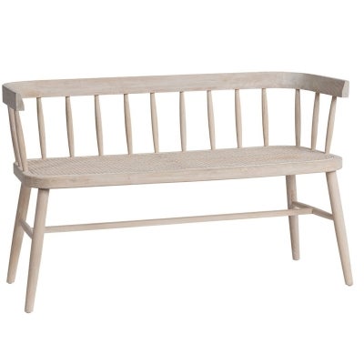 Selby Oak Timber & Rattan Bench Chair, 120cm, White Wash