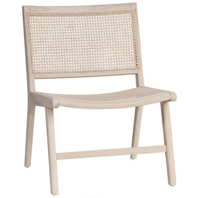 Selby Oak Timber & Rattan Lounge Chair, White Wash