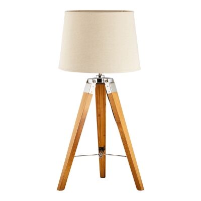 Surveyor Classic Timber Tripod Table Lamp, Natural / Beige