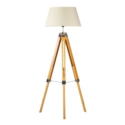 Surveyor Classic Timber Tripod Floor Lamp, Natural / Beige
