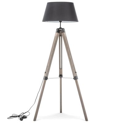 Surveyor Classic Timber Tripod Floor Lamp, Grey Wash / Black