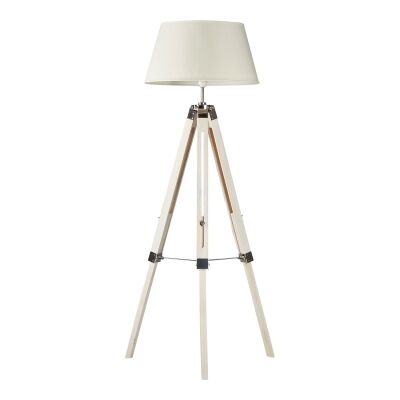 Surveyor Classic Timber Tripod Floor Lamp, White / Off White