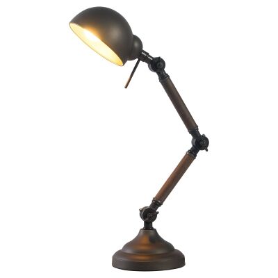 Dane Metal & Timber Adjustable Desk Lamp, Dark Grey / Walnut