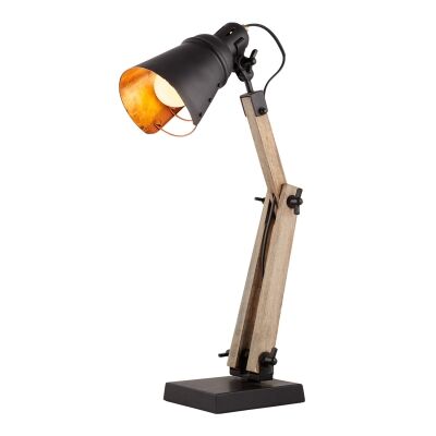 Lorrison Metal & Timber Adjustable Desk Lamp, Black / Dark Oak