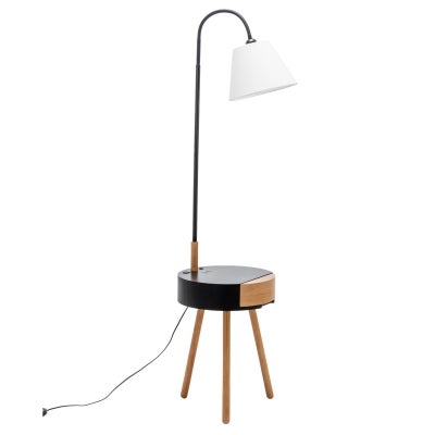 Almonaster Wooden Round Table Base Floor Lamp, Black / Natural