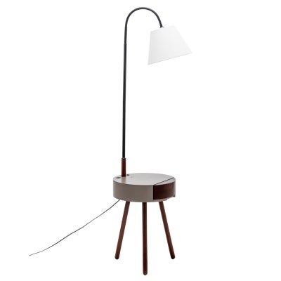 Almonaster Wooden Round Table Base Floor Lamp, Grey / Walnut
