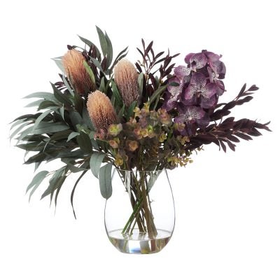 Rogue Artificial Vanda Orchid & Eucalyptus Mix in Claire Vase, Burgundy Flower