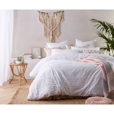 Vintage Design Homeware Betty Washed Cotton Quilt Cover Set, King, White