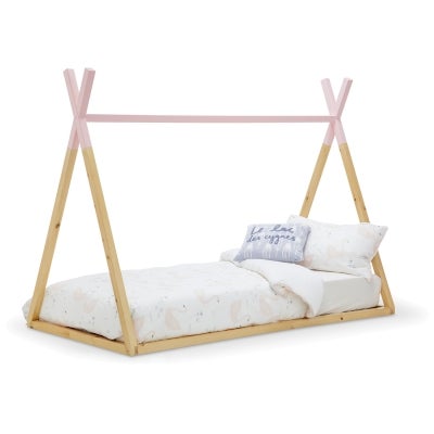 Teepee Wooden Kids Novelty Bed, Single, Natural / Pink