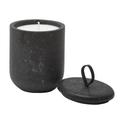 Aquanova Hammam Scented Candle & Natural Stone Holder Set, Gingembre, Dark Grey