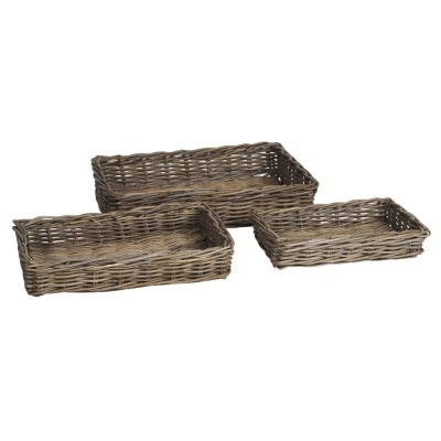 Corbeille Merrill 3 Piece Rattan Rectangular Tray Set