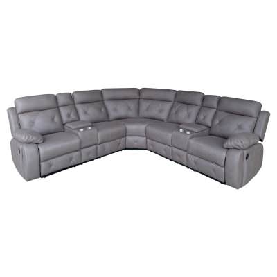 Pimber Leather Look Fabric Recliner Corner Sofa, 5 Seater, Truffle