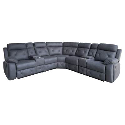 Pimber Leather Look Fabric Recliner Corner Sofa, 5 Seater, Charcoal