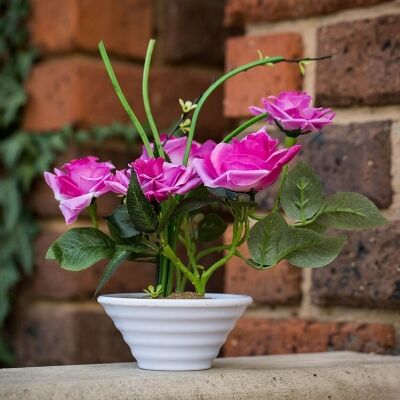 Artificial Roses in Pot, Hot Pink