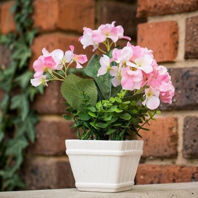 Artificial Miniature Hydrangeas in Pot - Pink