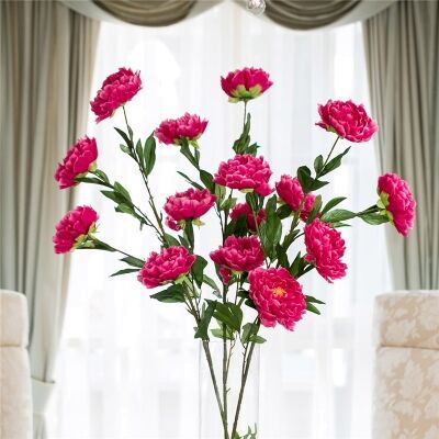 Set of 3 Five Head Artificial Peonies - Dark Pink