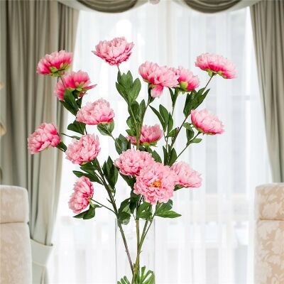 Set of 3 Five Head Artificial Peonies - Light Pink