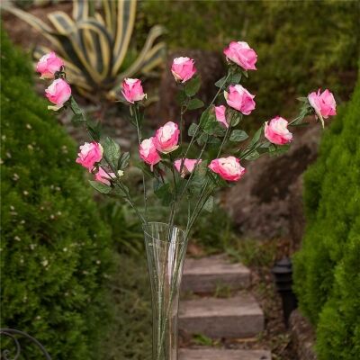 Set of 3 Five Head Artificial Roses - Pink
