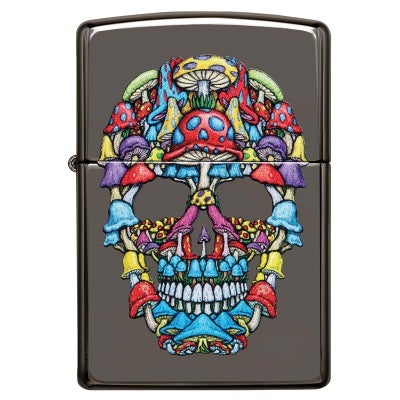 Zippo Windproof Lighter, Black Ice Coloured Skull Design