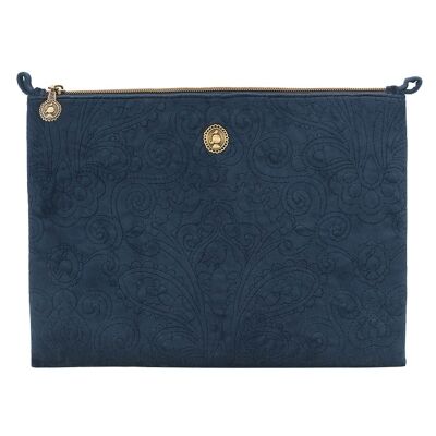 Pip Studio Quilted Velvet Fabric Large Cosmetic Flat Pouch, Dark Blue