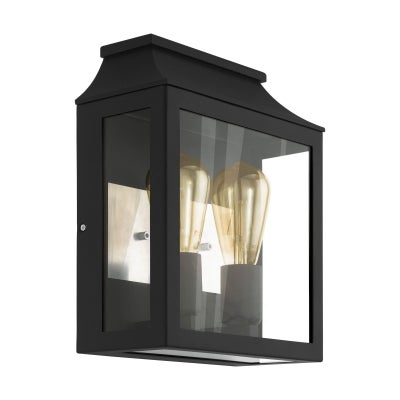 Soncino IP44 Metal & Glass Exterior Wall Lantern, Double Light, Black