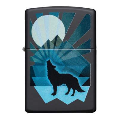 Zippo Windproof Lighter, Wolf and Moon Design