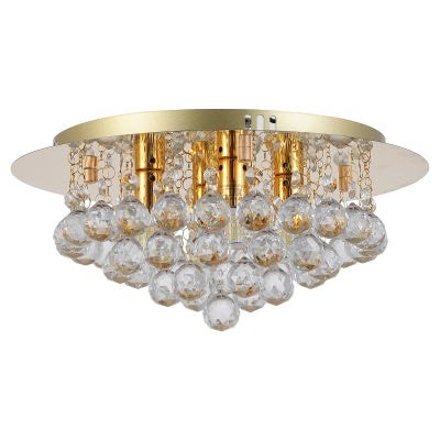 Kiak Metal & Crystal Glass Flush Mount Ceiling Light, Small, Round, Gold