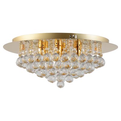 Kiak Metal & Crystal Glass Flush Mount Ceiling Light, Medium, Round, Gold