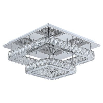 Dina Metal & Crystal Glass LED Flush Mount Square Ceiling Light, CCT