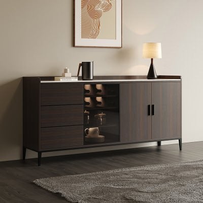 Rimto Sintered Stone Top Wooden 3 Door 3 Drawer Sideboard, 140cm