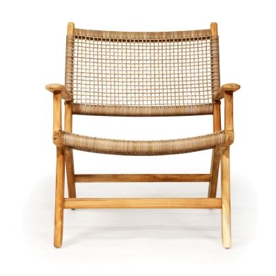 Zac Teak Timber & Woven Cord Indoor / Outdoor Lounge Armchair, Washed Grey / Natural