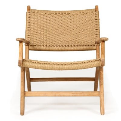 Zac Teak Timber & Close Woven Cord Indoor / Outdoor Lounge Armchair, Sand / Natural