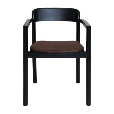 Matilda Commercial Grade Ashwood Dining Armchair, Eastwood Fabric Seat, Black / Bison