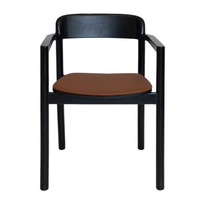 Matilda Commercial Grade Ashwood Dining Armchair, Vinyl Seat, Black / Tan