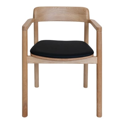 Matilda Commercial Grade Ashwood Dining Armchair, Vinyl Seat, Natural / Black