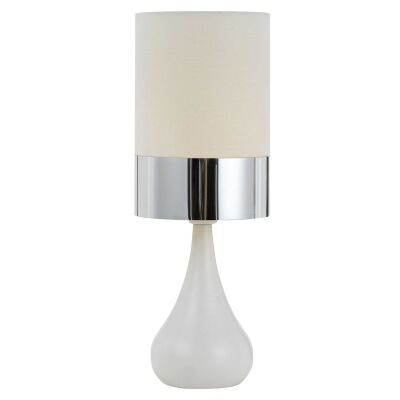 Akira Ceramic Base Table Lamp, White Base / Ivory & Chrome Shade