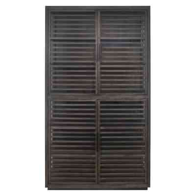 Sartor Oak Timber & Glass Slatted Bookcase, Ebony