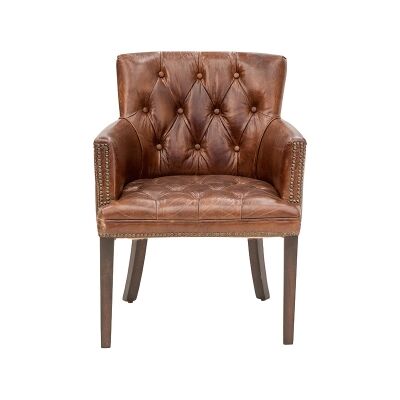 Baldhere Aged Leather Dining Armchair, Cigar